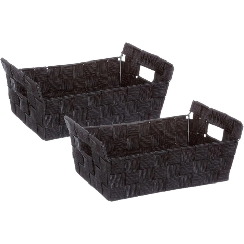 4x stuks 5five gevlochten opbergmand rechthoek - zwart - 28 x 20,5 x 11,5 cm - kast-/badkamer mandje -