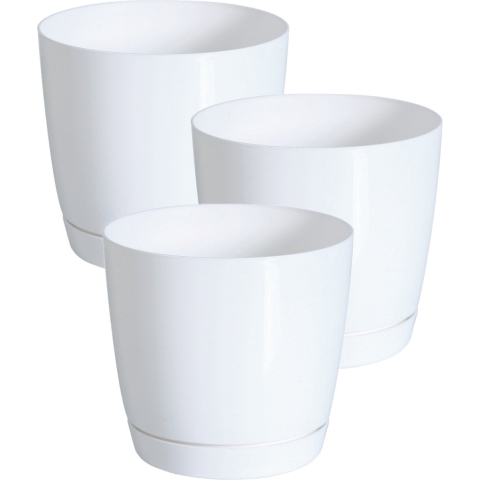 Plantenpot/bloempot met opvangschaal - Set van 3x stuks - kunststof - parel wit - D28 x H26 cm - bin -