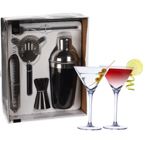 Excellent Houseware cocktails maken set 5-delig met 4x Martini glazen -