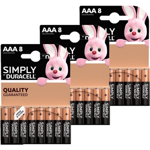 24x Duracell AAA Simply batterijen alkaline Lr03 Mn2400 1.5 V -