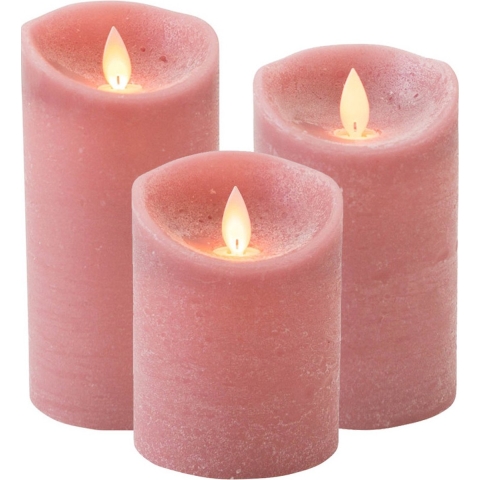 Set van 3x stuks Antiek Roze LED kaarsen met bewegende vlam -
