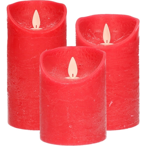 Set van 3x stuks Rode Led kaarsen met bewegende vlam -