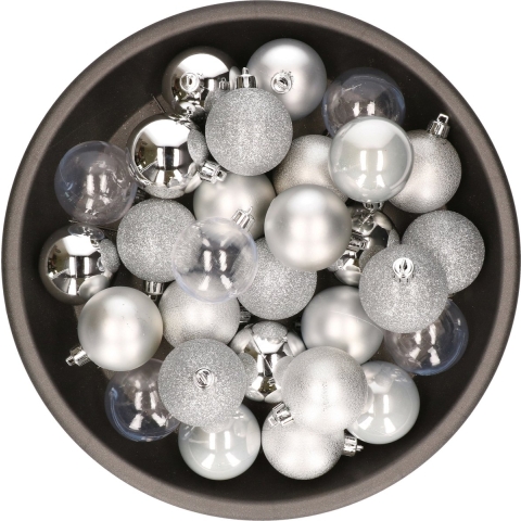 Kunststof kerstballen 48x stuks zilver 6 cm -