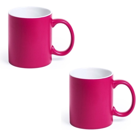 6x Drinkbekers/mokken fuchsia/wit 350 ml -