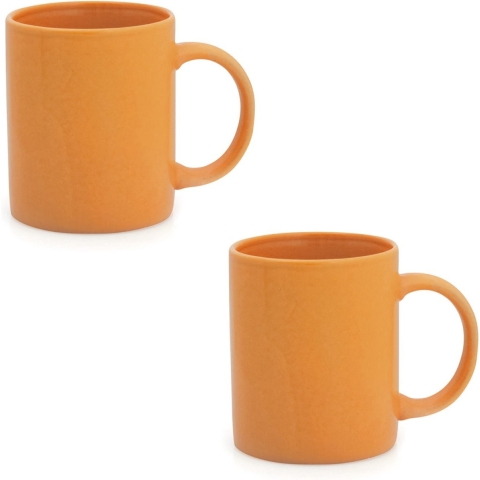 Koffie mokken/bekers - 8x - keramiek - glans - met oor - oranje - 370 ml -