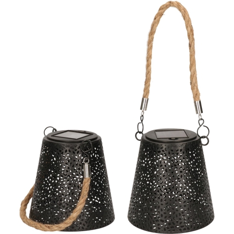 2x stuks solar hanglamp zwart metaal voor buiten 12 cm -