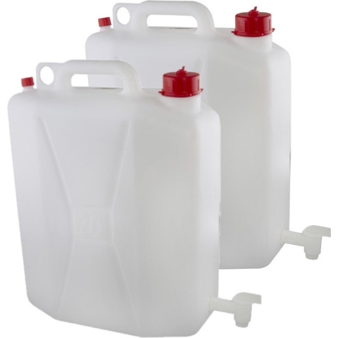 2x stuks voedselgeschikte jerrycan/watertank met tap 20 liter -