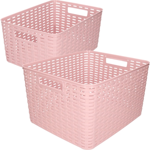 Set van 6x stuks opbergboxen/opbergmandjes rotan oud roze kunststof -