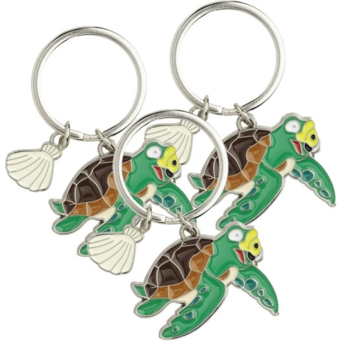 6x stuks metalen zeeschildpad dieren sleutelhanger 5 cm -