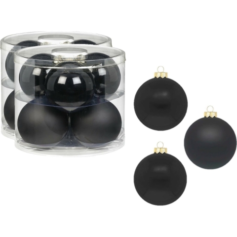 12x Zwarte glazen kerstballen 10 cm glans en mat -