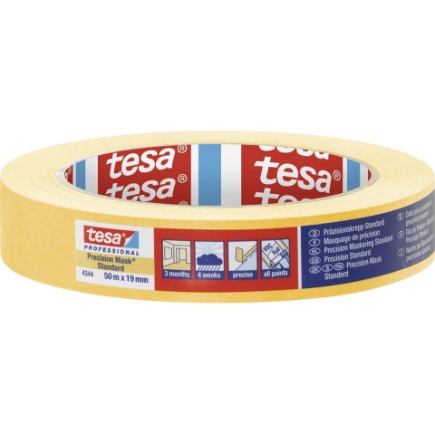 Tesa Precisie afplaktape | glad | lichtbeige | lengte 50 m | breedte 19 mm | wiel | 8 stuks - 04344-00004-00 04344-00004-00