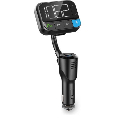 Nedis FM-Audiotransmitter voor Auto | Zwanenhals | Handsfree bellen | 2 " | Zwart-Wit Scherm | Bluetooth® | PD 20 W / QC 3.0 | Snelladen | Bass boost