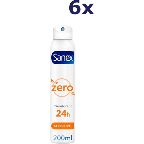 6x Sanex Deodorant Spray Zero% Sensitive Skin 200 ml