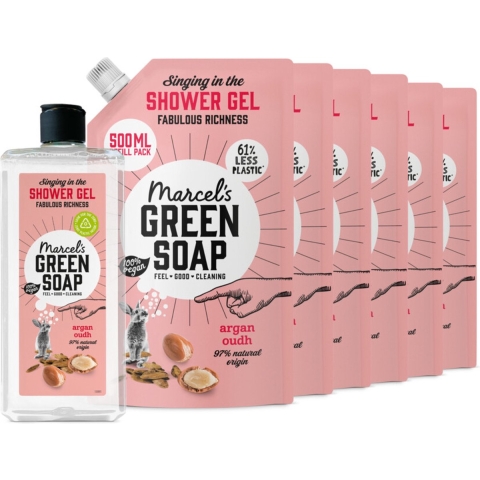 Marcel's Green Soap Douchegel Argan&Oudh + 6 Navullingen Pakket