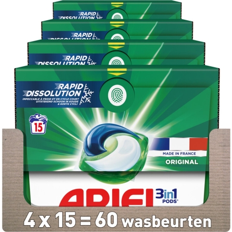 4x Ariel 3in1 Wasmiddel Pods Original 15 stuks