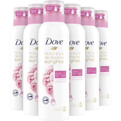 6x Dove Shower Foam Rose Oil 200 ml