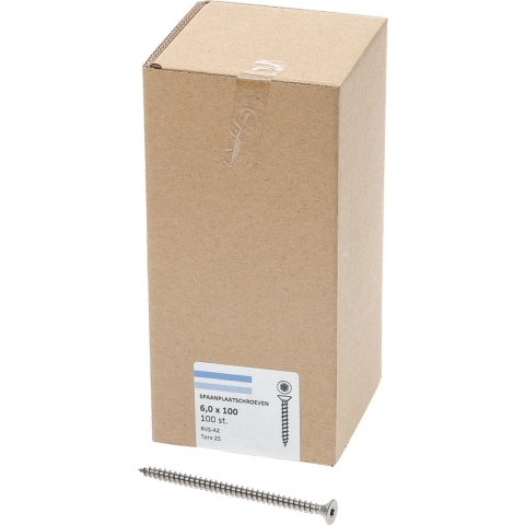 Hoenderdaal Spaanplaatschroef Rvs-A2 Pk Torx TX25 6.0X100/60 | 100 stuks - 0206.30.50601