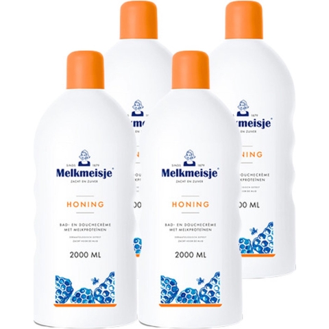 4x Melkmeisje Bad en Douche Crème Honing 2000 ml