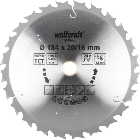 Wolfcraft 6346000 Cirkelzaagblad 184 x 20 x 1.8 mm Aantal tanden: 24 1 stuk(s)