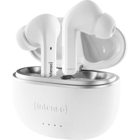 Intenso T302A In Ear headset Bluetooth Stereo Wit Noise Cancelling Indicator voor batterijstatus, Headset, Oplaadbox, Touchbesturing