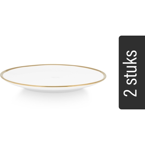 vtwonen Borden - Set van 2 - Wit|Goud - Porselein - Ø 25.5cm