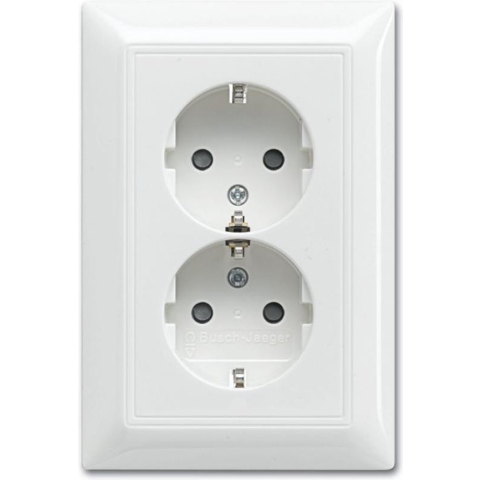 Busch Jaeger WIT inbouw stopcontact RA dubbel + kinderbeveiliging - 4694020