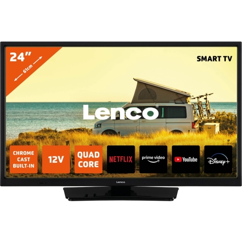 LENCO LED-2463BK (V2) - 24" Android Smart TV met 12V auto adapter, zwart