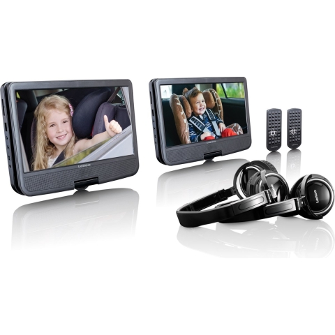LENCO DVP-1046BK - 2x 10 inch draagbare DVD speler met oplaadbare batterij, twee hoofdtelefoons en twee montagebeugels voor in de auto - Zwart