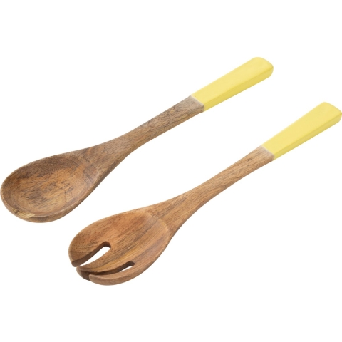 J-Line Set Van 2 Keukengerei Mangohout Geel|Naturel