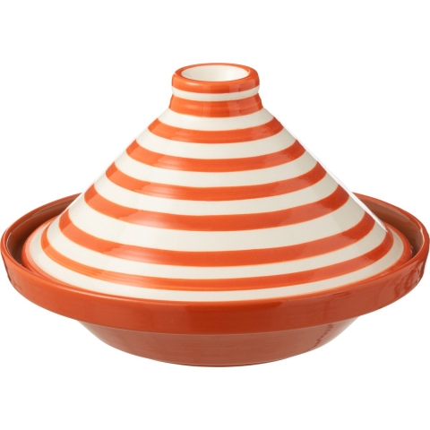 J-Line Tagine Granada Stripes Ceramic White|Orange