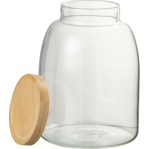 J-Line voorraadpot Tom - glas|bamboe - transparant|naturel - medium