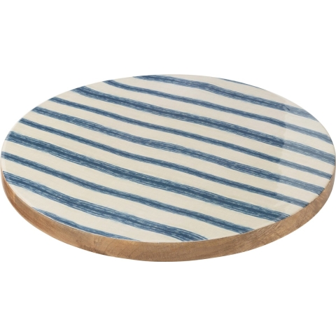 J-Line Draaiplateau Rond Strepen Mangohout Blauw|Wit
