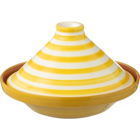 J-Line Tagine Granada Stripes Ceramic White|Yellow