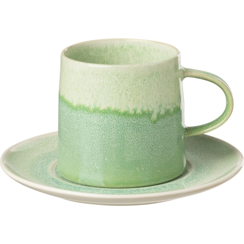 J-Line mok + bordje Lara - porselein - groen - 4 stuks