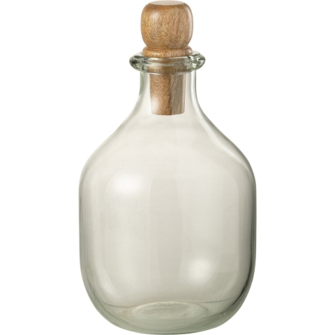 J-Line decoratie fles Ovaal Kurk - glas|hout - transparant