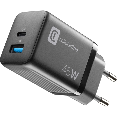 Cellularline Oplader 45w Gan Multipower Micro Usb-a + Usb-c Pd Thuislader