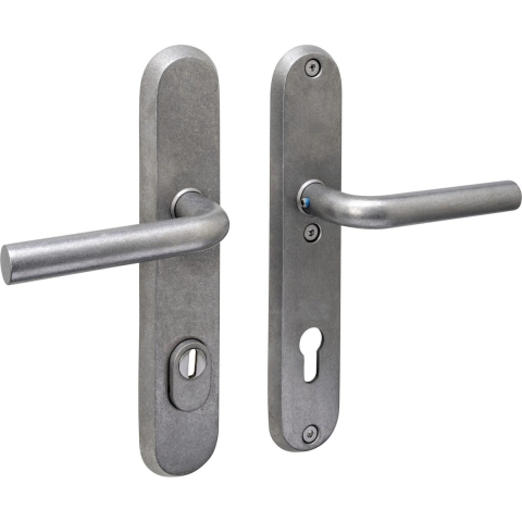 Intersteel Veiligheidsbeslag Ovaal kruk/kruk Luzern met Kerntrekbeveiliging Profielcilindergat - PC92 - RVS Getrommeld