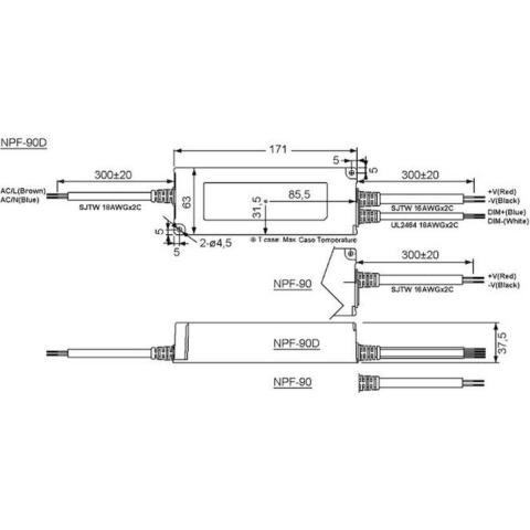 Mean Well NPF-90-12 LED-driver, LED-transformator Constante spanning, Constante stroomsterkte 90 W 7.5 A 7.2 - 12 V/DC Niet dimbaar, PFC-schakeling,