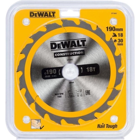 DeWALT DT1943 Cirkelzaagblad - 190 X 30 X 18T - Hout (met Nagels)