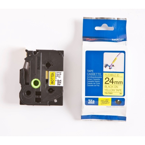 Labeltape flexibel Brother TZe-FX, TZ-FX TZe-FX651 Tapekleur: Geel Tekstkleur:Zwart 24 mm 8 m