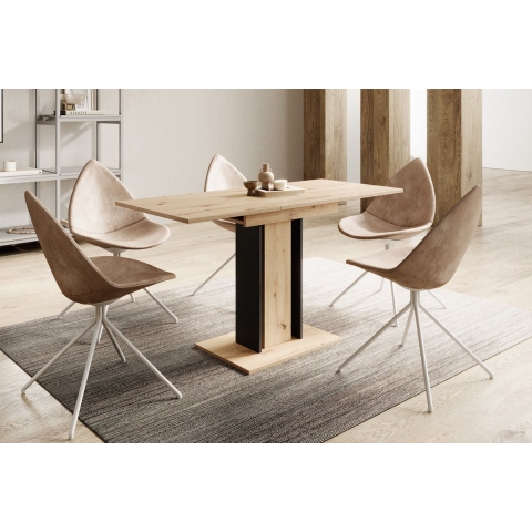 Meubella Eetkamertafel Wendel - Eiken - Zwart - 140 cm - Uitschuifbaar