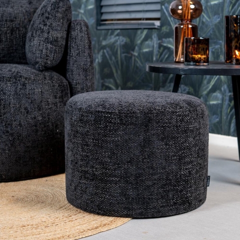 Bronx71 Poef Feline chenille stof zwart