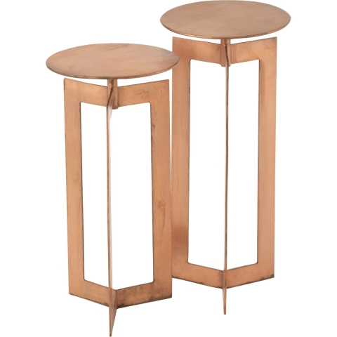 J-Line bijzettafel Zino Hoog - ijzer - koper - set van 2