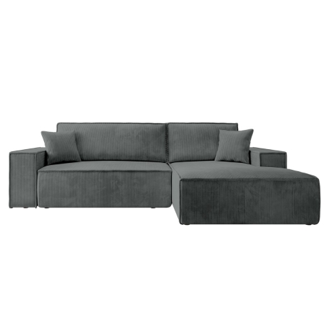 NADUVI Collection Galine Hoekbank met Chaise Longue Rechts met Slaapfunctie - Ribstof - Donkergrijs