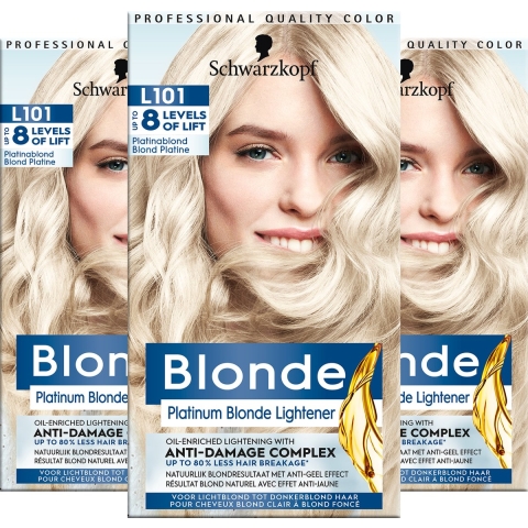 3x Schwarzkopf Permanente Blondering Platinum Blond L101