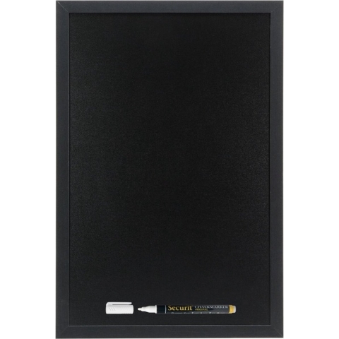 Zwart krijtbord met zwarte rand - 40 x 60 cm - inclusief krijtstift - ophangen -