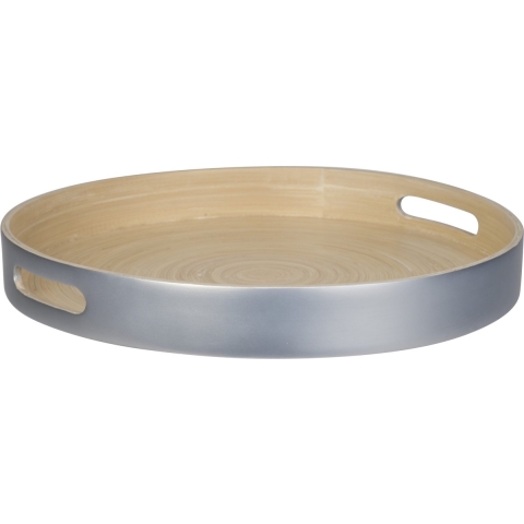 Kaarsenbord/kaarsenplateau zilver bamboe rond D40 cm -