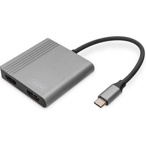 Digitus DA-70828 HDMI / USB-C Adapter [1x USB-C - 2x HDMI-bus] Zwart Afgeschermd, Rond 0.18 m