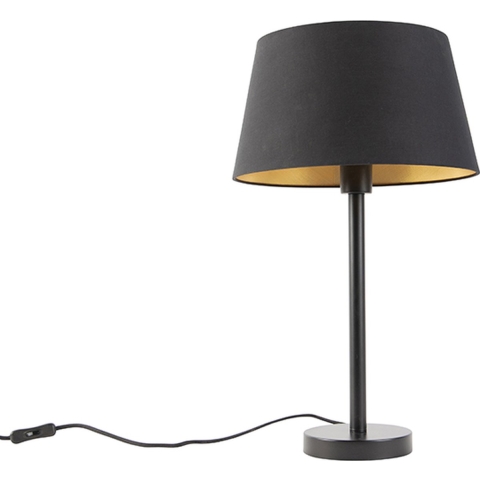 QAZQA Klassieke tafellamp zwart met zwarte kap 32 cm - Simplo