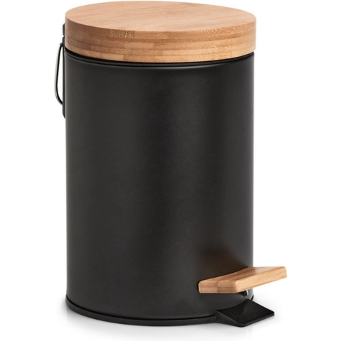Zeller Pedaalemmer - 3L - zwart - metaal en bamboe - 24 cm